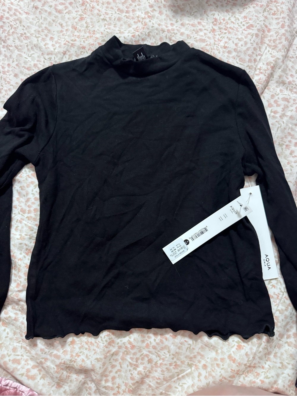 Aqua Black Ribbed Mock Neck Long Sleeve Top